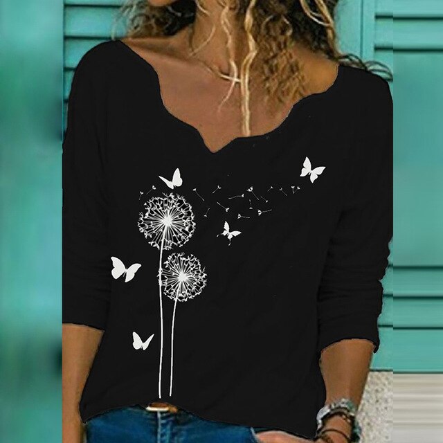 2020 Women Sexy V Neck Blouse Shirt Autumn Long Sleeve Tops Blusas Casual Floral Print Loose Shirt Pullover Streetwear Plus Size