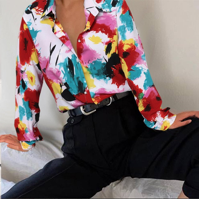 Celmia 2020 Autumn Women Fashion Long Sleeves Satin Blouse Vintage Button Down Lapel Neck Street Shirts Elegant OL Silk Tops 5XL
