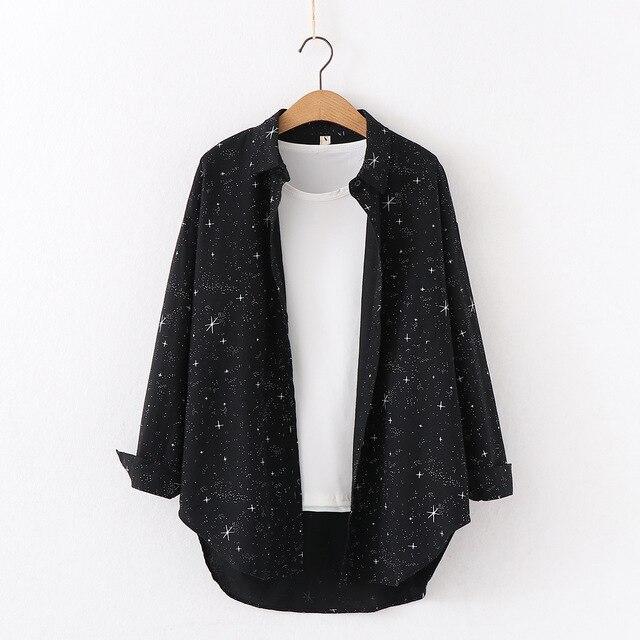 2020 Autumn New Brand Shirt Cosmic Star Print Cotton Shirt Women's Loose Large Casual Blouse Female Student Design Clothing Tops