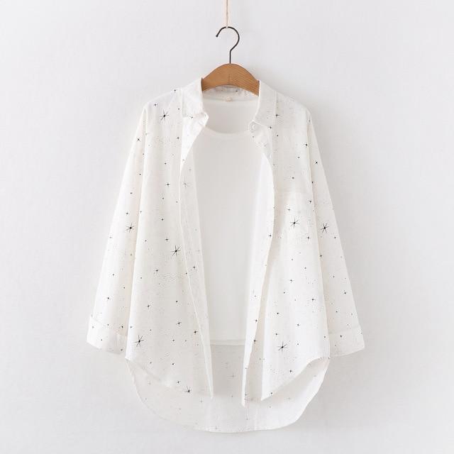 2020 Autumn New Brand Shirt Cosmic Star Print Cotton Shirt Women's Loose Large Casual Blouse Female Student Design Clothing Tops