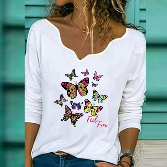 2020 Women Sexy V Neck Blouse Shirt Autumn Long Sleeve Tops Blusas Casual Floral Print Loose Shirt Pullover Streetwear Plus Size