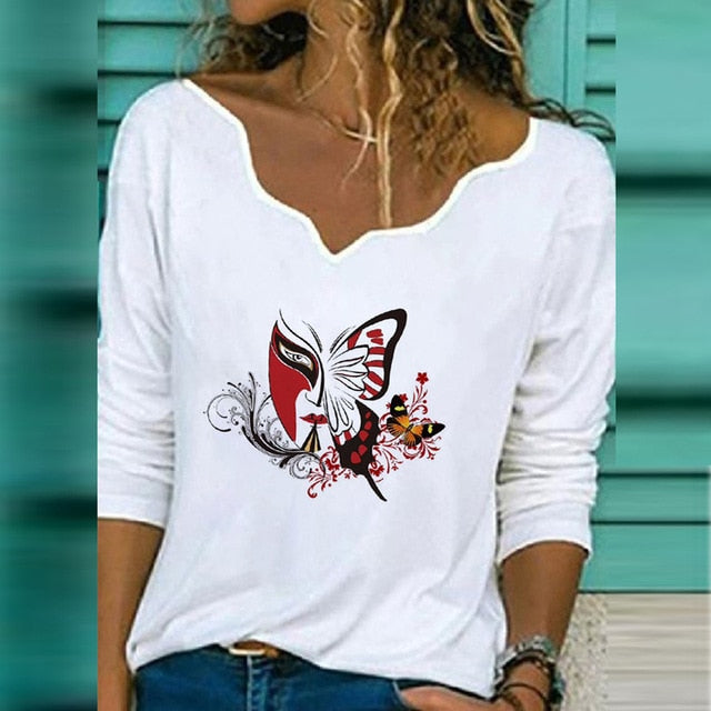 2020 Women Sexy V Neck Blouse Shirt Autumn Long Sleeve Tops Blusas Casual Floral Print Loose Shirt Pullover Streetwear Plus Size