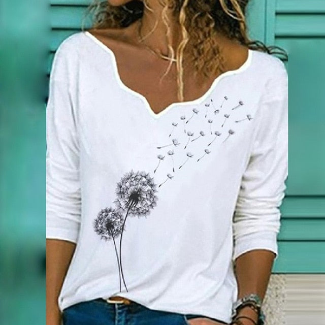 Autumn Women Elegant V-Neck Print Blouse Shirt 2020 New Casual Loose Long Sleeve Tops Ladies Plus Size Streetwear Pullover Blusa