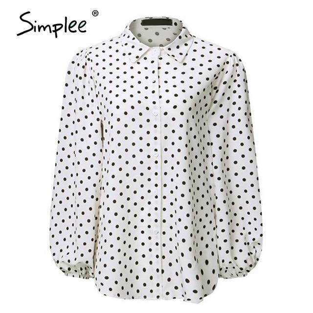 Simplee Fashion dot loose women's top Bubble Sleeve Chiffon Long Sleeve Shirt High street style Lapel top autumn winter 2020