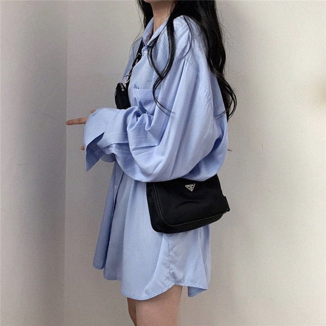 Solid Shirts Women Single Breasted Thin Simple Oversize Korean Style Chic Leisure Fashion Loose Female Blouses Ins BF Teens New