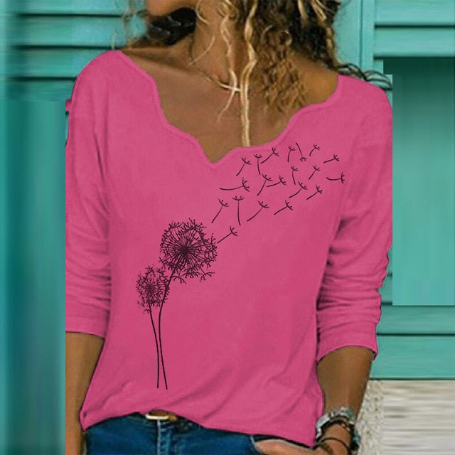 2020 Women Sexy V Neck Blouse Shirt Autumn Long Sleeve Tops Blusas Casual Floral Print Loose Shirt Pullover Streetwear Plus Size