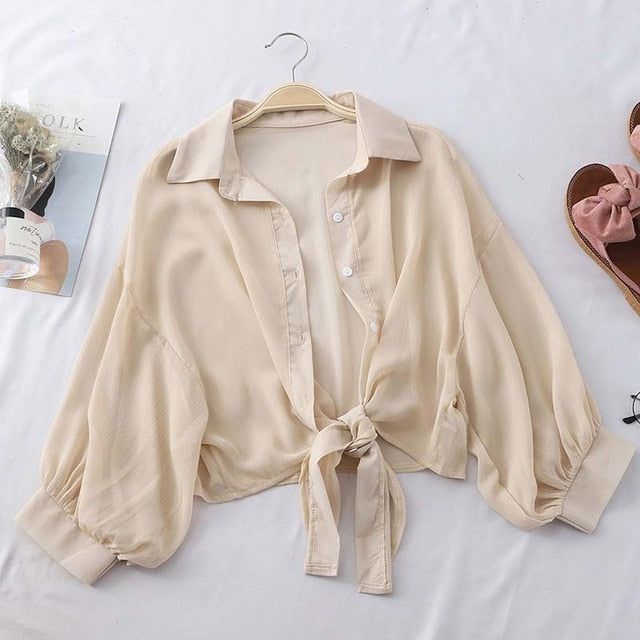 HELIAR Chiffon Shirts Women Half Sleeve Button Up Chiffon Blouses Female Elegant Casual Solid OL Shirts For Women 2020 Autumn