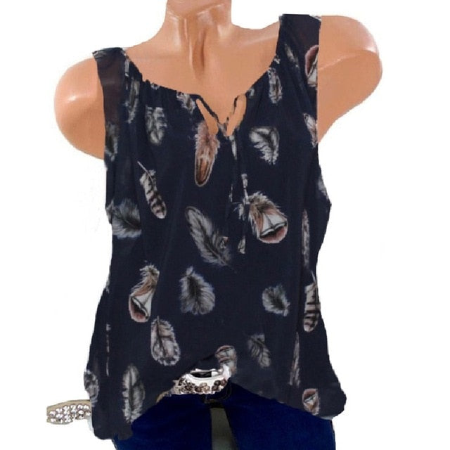 5XL Plus Large Size Women's Blouses Summer Tops New Leisure Blouse White Loose Feather Print V Neck Half Sleeve Shirts Blusas