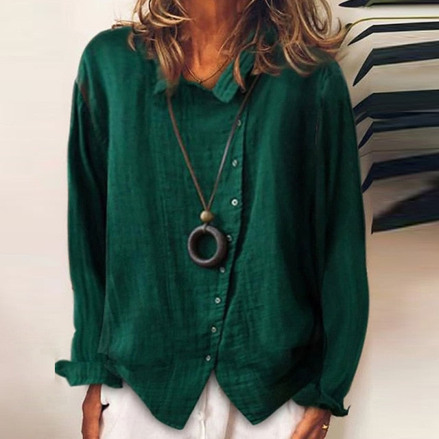 Women Autumn Long Sleeve Cotton Linen Blouse Shirts Elegant Floral Print Female Tops Ladies Casual Plus Size Streetwear Blouses