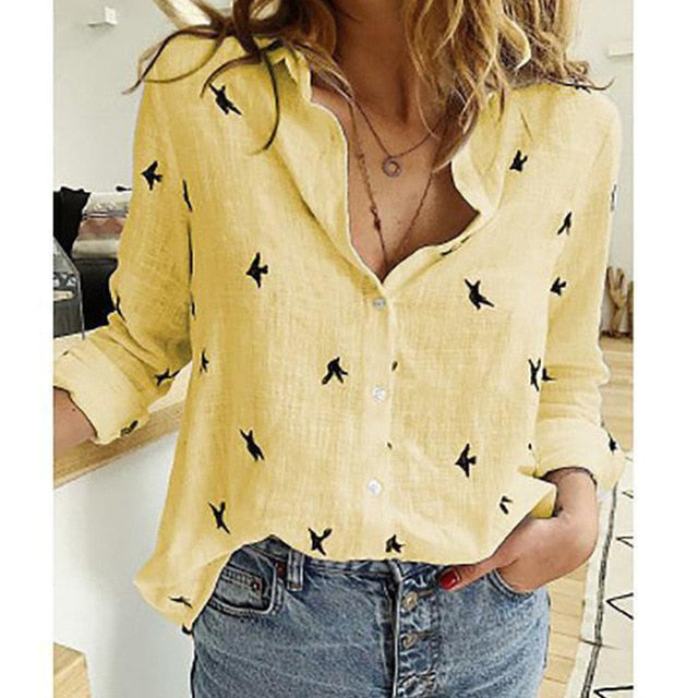 Leisure White Yellow Shirts Button Lapel Cardigan Top Lady Loose Long Sleeve Oversized Shirt Womens Blouses Spring Blusas Mujer