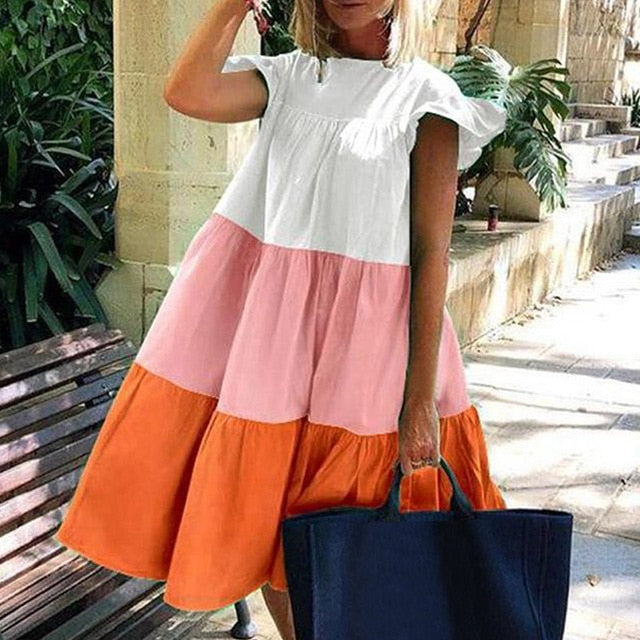 Summer Floral Leopard Print Half Sleeve Top shirt  Women Casual O Neck Loose long Top shirt Retro Elegant Female Vestidos