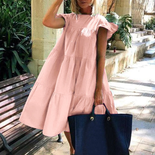 Summer Floral Leopard Print Half Sleeve Top shirt  Women Casual O Neck Loose long Top shirt Retro Elegant Female Vestidos