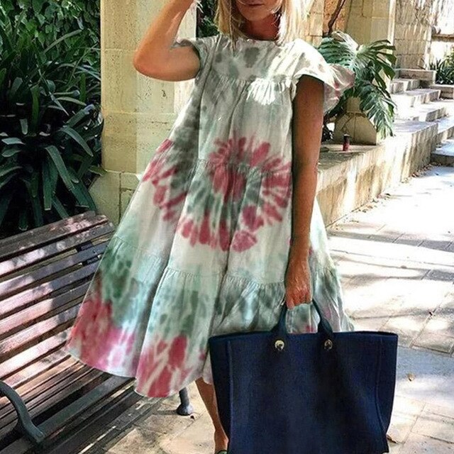 Summer Floral Leopard Print Half Sleeve Top shirt  Women Casual O Neck Loose long Top shirt Retro Elegant Female Vestidos