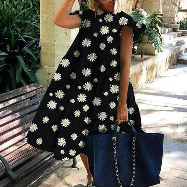 Summer Floral Leopard Print Half Sleeve Top shirt  Women Casual O Neck Loose long Top shirt Retro Elegant Female Vestidos