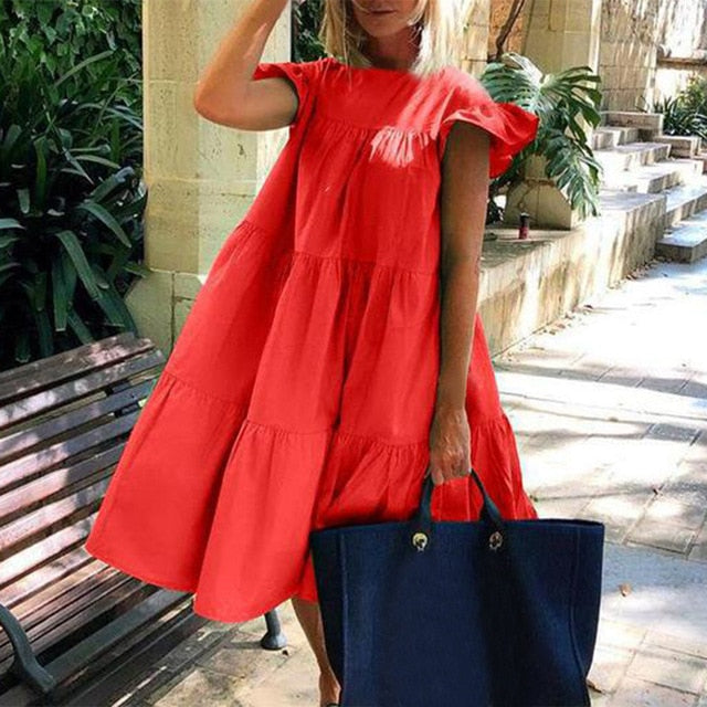 Women Vintage Floral Print Loose top 2020 Summer O-neck Petal Short Sleeve top shirt Elegant  Party long shirt dropshipping