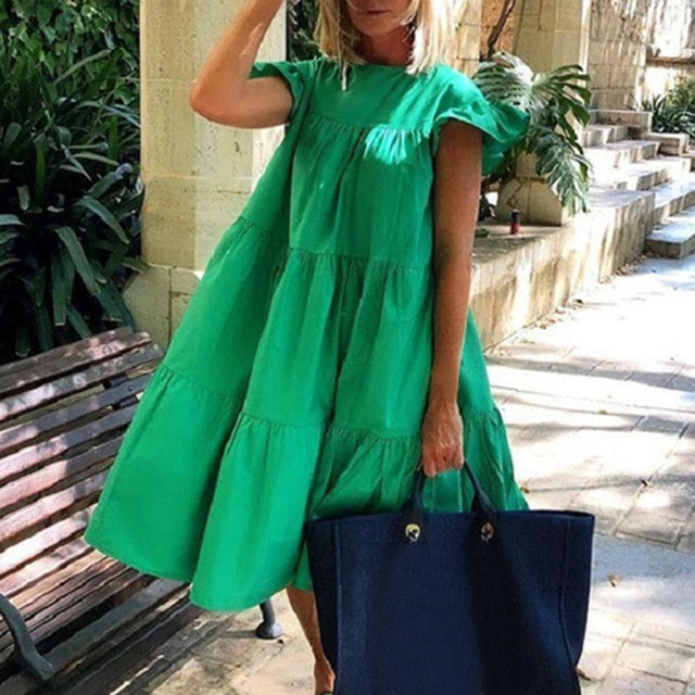 Women Vintage Floral Print Loose top 2020 Summer O-neck Petal Short Sleeve top shirt Elegant  Party long shirt dropshipping