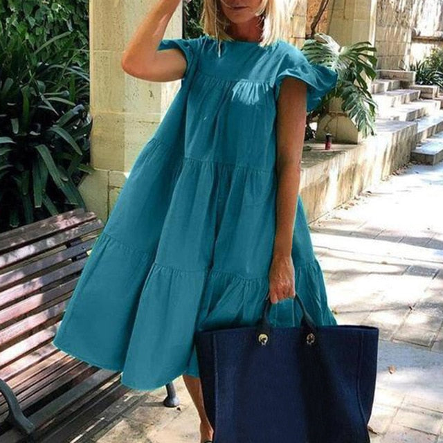 Women Vintage Floral Print Loose top 2020 Summer O-neck Petal Short Sleeve top shirt Elegant  Party long shirt dropshipping