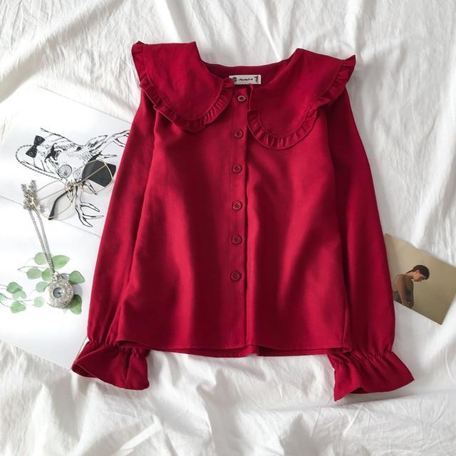 Shirts Women Peter Pan Collar Hot Sale Korean Style Trendy Fashion Students Kawaii Lovely Daily Streetwear Womens Casual Blouses