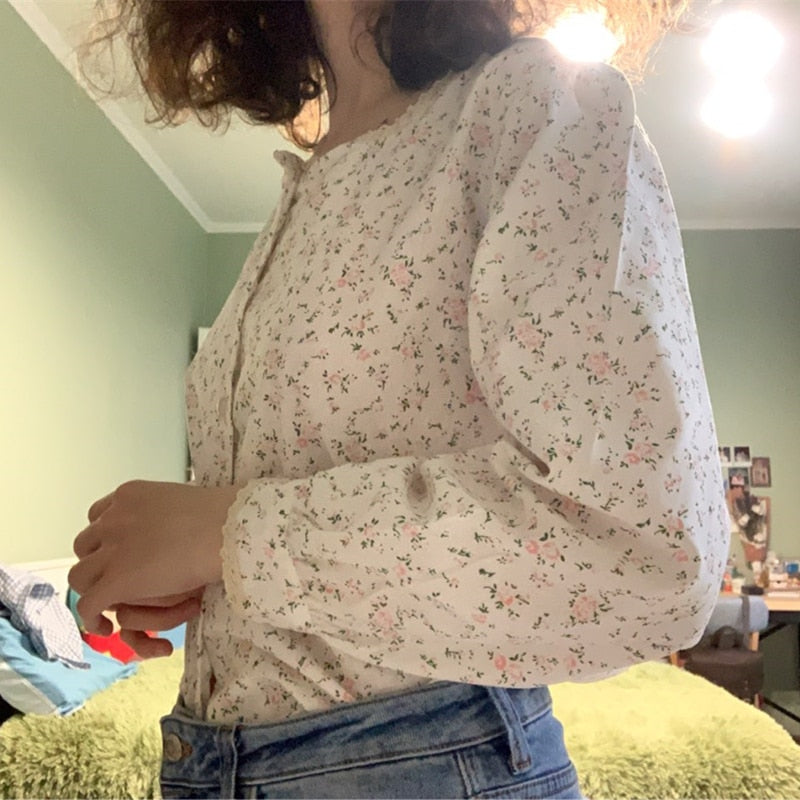 Hzirip Korean Women Blouses 2020 Spring Summer Sweet Fashion Square Collar Casual Print Shirt Long Sleeve Women Tops Shirts