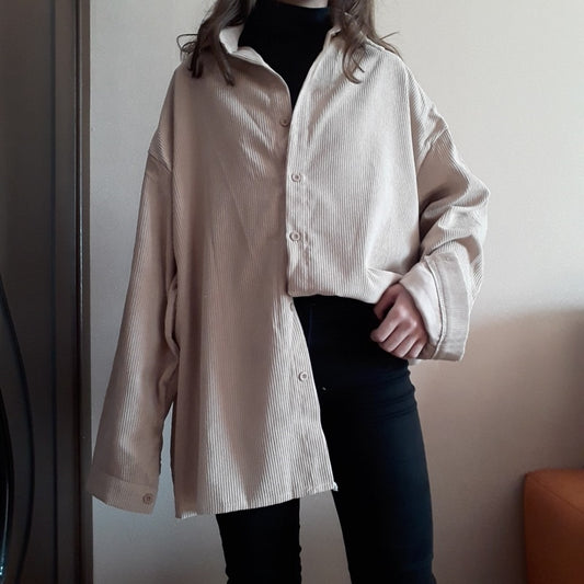 HziriP BF Style Texture Corduroy Chic Retro Soft Sweet Loose Warm Solid Women Oversize Tops Loose All-Match Shirts 3 Colors