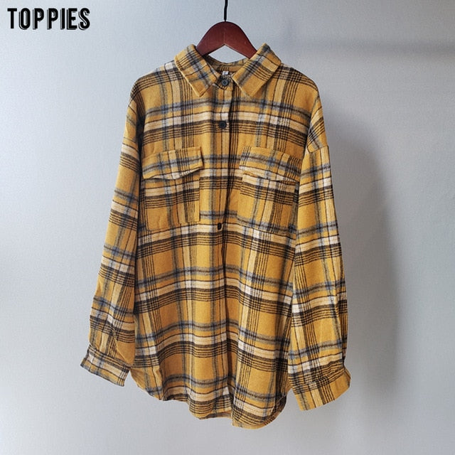 Toppies 2020 vintage plaid shirt jackets women oversized shirts ladies tops plus size clothing fall