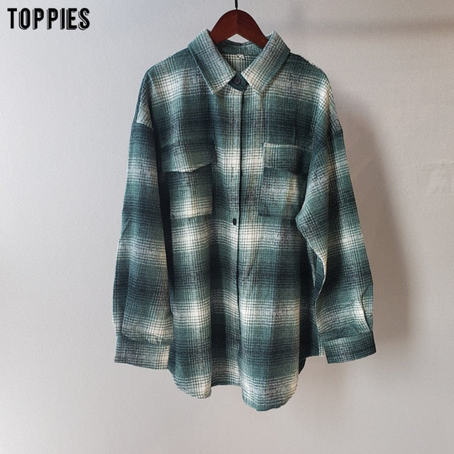 Toppies 2020 vintage plaid shirt jackets women oversized shirts ladies tops plus size clothing fall