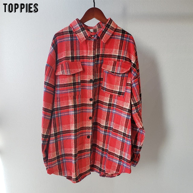 Toppies 2020 vintage plaid shirt jackets women oversized shirts ladies tops plus size clothing fall