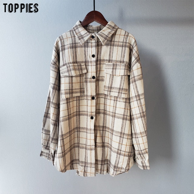 Toppies 2020 vintage plaid shirt jackets women oversized shirts ladies tops plus size clothing fall