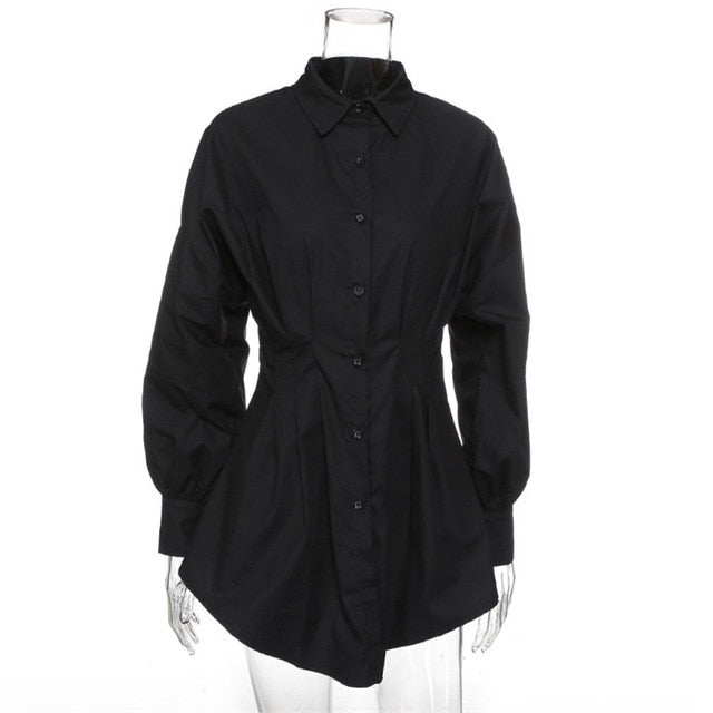 Women Deep V Neck Blouses Puff Sleeve White and Black Tops Office Lady Long Sleeve Shirts Autumn Clothes Vestidos Plus Size S-XL