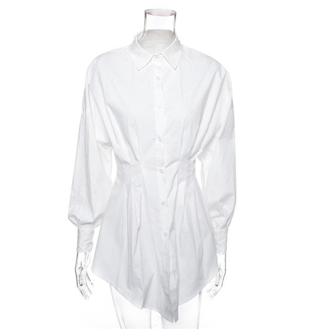Women Deep V Neck Blouses Puff Sleeve White and Black Tops Office Lady Long Sleeve Shirts Autumn Clothes Vestidos Plus Size S-XL
