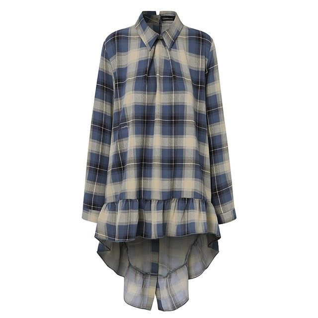 Celmia Women Asymmetrical Tops 2020 Fashion Solid Back Buttons Ruffles Shirts Long Sleeve Lapel Casual Blouses Ladies Blusas 5XL