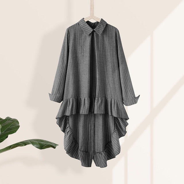 Celmia Women Asymmetrical Tops 2020 Fashion Solid Back Buttons Ruffles Shirts Long Sleeve Lapel Casual Blouses Ladies Blusas 5XL
