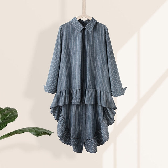 Celmia Women Asymmetrical Tops 2020 Fashion Solid Back Buttons Ruffles Shirts Long Sleeve Lapel Casual Blouses Ladies Blusas 5XL