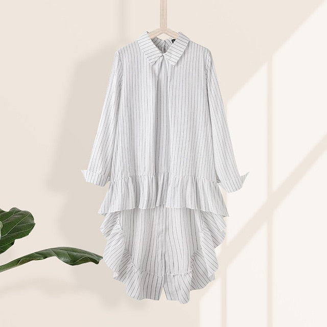 Celmia Women Asymmetrical Tops 2020 Fashion Solid Back Buttons Ruffles Shirts Long Sleeve Lapel Casual Blouses Ladies Blusas 5XL
