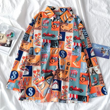 Autumn Spring Women Shirts Black White Cartoon Cat Print Blouses Fashion Slim Long Sleeve Chiffon Shirt Female Tops Blusas Mujer