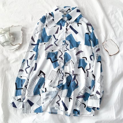 Autumn Spring Women Shirts Black White Cartoon Cat Print Blouses Fashion Slim Long Sleeve Chiffon Shirt Female Tops Blusas Mujer