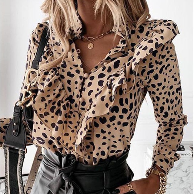 Lady Autumn Long Sleeve Polka Dot Ruffle Blouse Shirt Elegant Casual O Neck Buttons Pullover Women 2020 Spring streetwear Tops