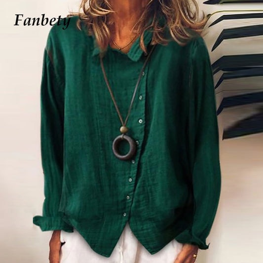 Women Autumn Long Sleeve Cotton Linen Blouse Shirts Elegant Floral Print Female Tops Ladies Casual Plus Size Streetwear Blouses