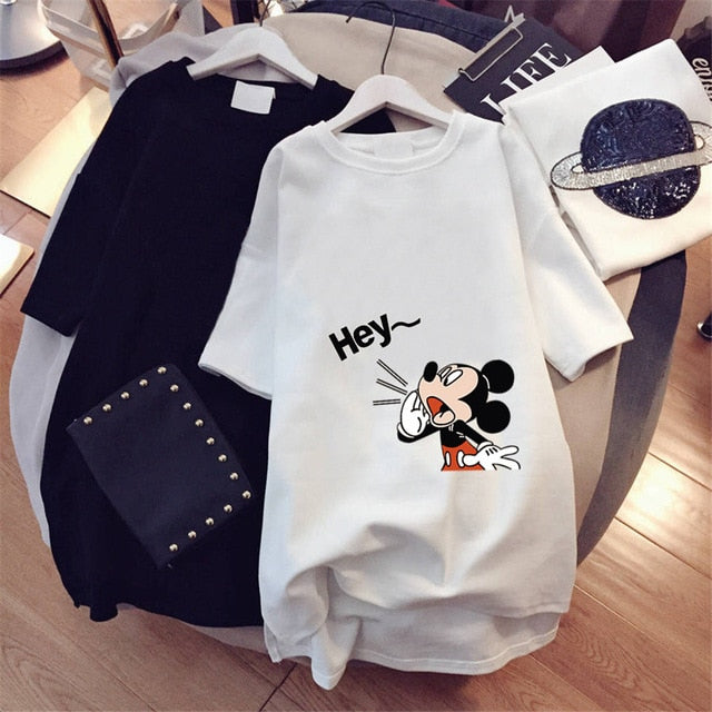 Disney Shirts Hey Mickey Mouse Print Blouses Summer Graphic Casual Female Clothes Tops Tee Korean Style Lady Fashion Shirts