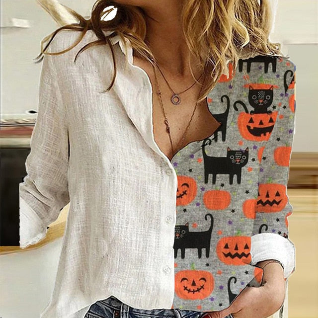 Elegant Print Turn-Down Collar Blouse Shirt 2020 Autumn Lady Office Long Sleeve Tops Casual Women Button Plus Size Shirts Blusas