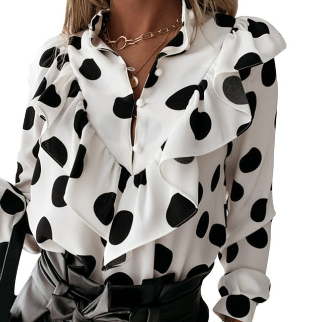 JODIMITTY Fashion Chiffon Blouse Casual Autumn Winter Ladies Sexy V-Neck Tops Female Women Long Sleeve Shirt Blusas Dress Women