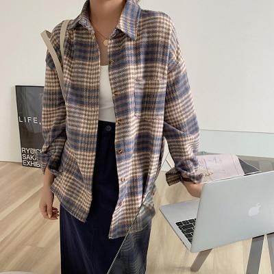 Velvet Thick Fashion Casual Loose All Match Vintage Plaid Korean Style Regular Hot Sale Long Sleeve Turn Down Collar Women Shirt