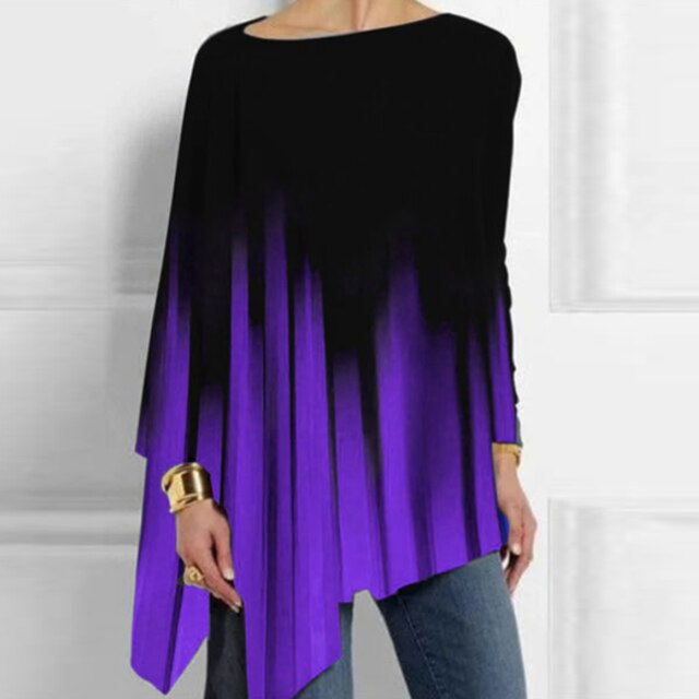 Vintage Abstract Face Printed Irregular Shirt Women O Neck Long Sleeve Autumn Blouse Casual Loose Oversize Pullover Harajuku Top