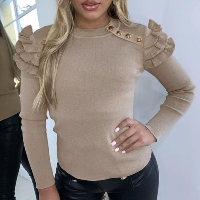 2020 Autumn Winter Long Sleeve Ribbed Blouse Women V Neck Button Shirt Pullovers Fashion Elegant Office Lady Slim Tops Blusa XXL