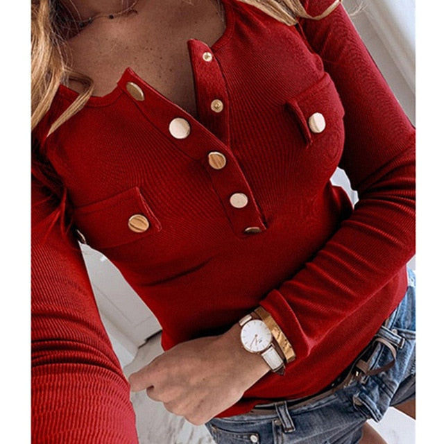 Autumn Sexy V Neck Button Shirts Blouse 2020 Fashion Lace Long Sleeve Pullovers Tops Casual Female Solid Shirt Blusas Streetwear