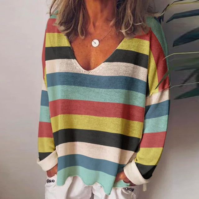 Vintage Abstract Print V Neck Blouse Shirt Women 2020 Autumn Long Sleeve Loose Tops Pullover Casual Streetwear Plus Size Blusas