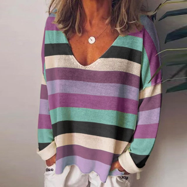 Vintage Abstract Print V Neck Blouse Shirt Women 2020 Autumn Long Sleeve Loose Tops Pullover Casual Streetwear Plus Size Blusas