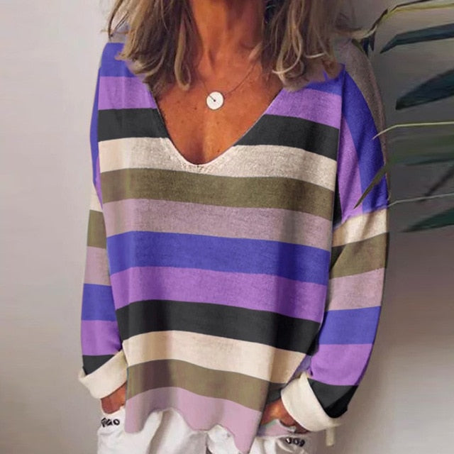 Vintage Abstract Print V Neck Blouse Shirt Women 2020 Autumn Long Sleeve Loose Tops Pullover Casual Streetwear Plus Size Blusas