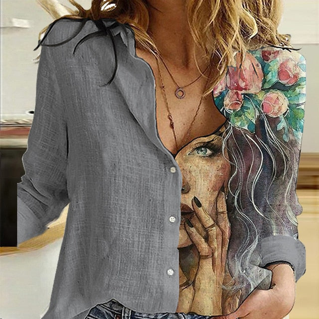 Elegant Print Turn-Down Collar Blouse Shirt 2020 Autumn Lady Office Long Sleeve Tops Casual Women Button Plus Size Shirts Blusas