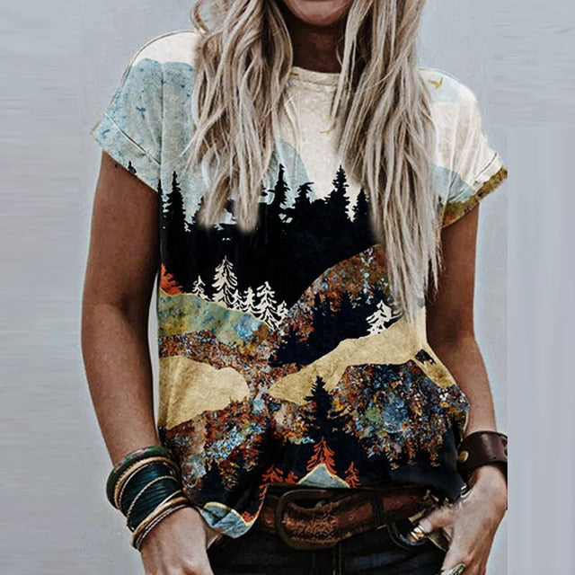 3XL Vintage Pattern Print Blouse Shirt Women 2020 Summer O Neck Short Sleeve Loose Tops Pullover Female Casual Streetwear Blusas